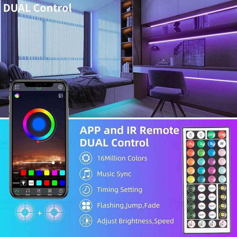 شريط إضاءة LED بطول 100 قدم من كيه إس آي بي زد إي (لفتان بطول 15 مترًا) بألوان RGB متزامنة مع الموسيقى، مصابيح LED زرقاء تعمل بالبلوتوث مع جهاز تحكم ذكي عبر التطبيق، مصابيح LED لإضاءة غرفة النوم وغرفة - Image 5