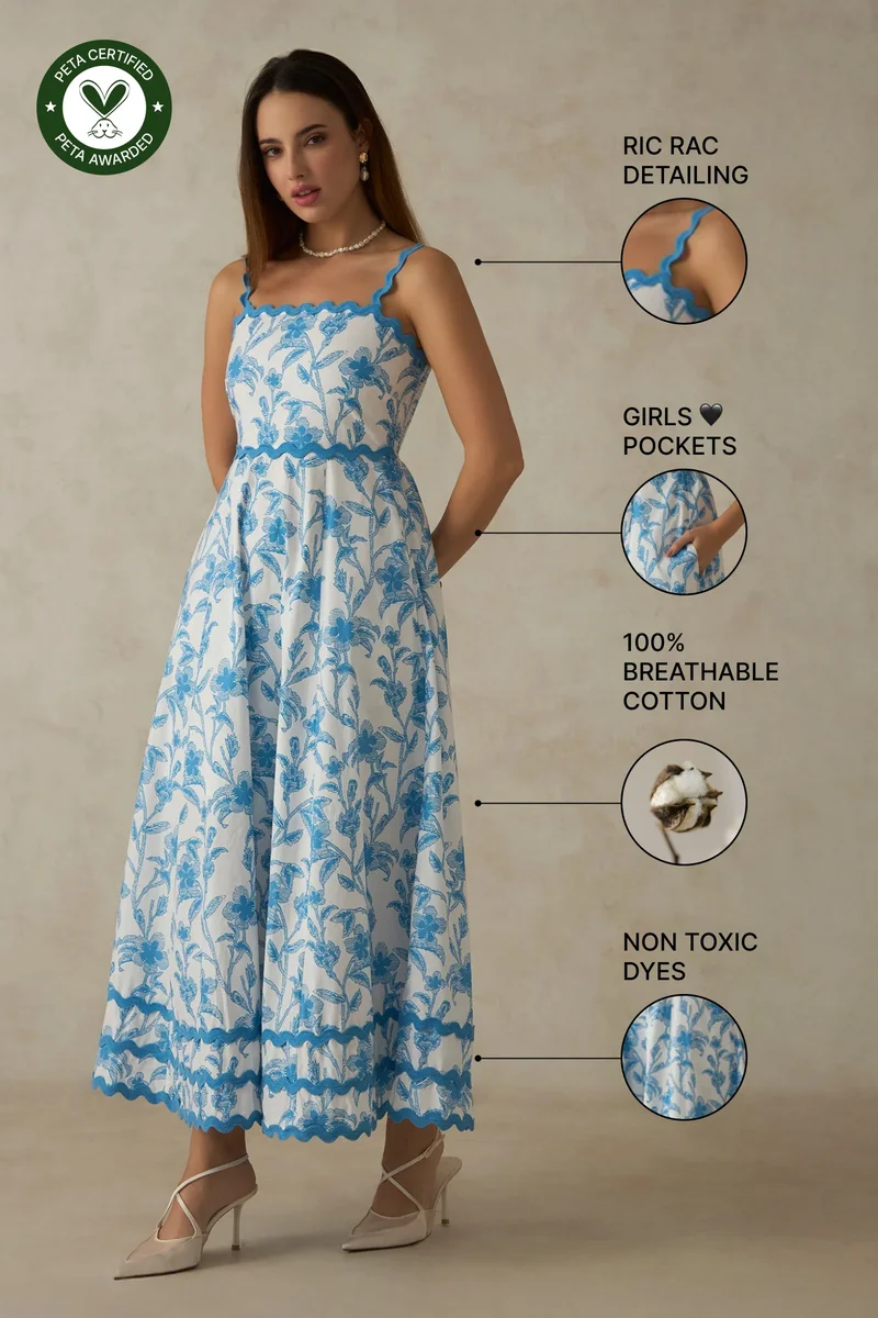 فيرجيو Floral Cotton Printed Lace Strap Maxi Dress for Women