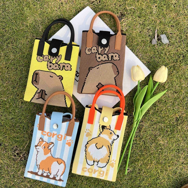 New Kapibala Knitted Mobile Phone Bag Fashion All-Match Cartoon Cute Shoulder Bag Hand Crossbody Bag - Image 2