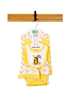 Babies Basic 7 Piece Unisex 100% Cotton Gift Set Include Bib, Blanket, Mitten, Cap, Romper, Top And Bottom Set, Yellow  - Image 1