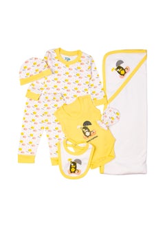 Babies Basic 7 Piece Unisex 100% Cotton Gift Set Include Bib, Blanket, Mitten, Cap, Romper, Top And Bottom Set, Yellow  - Image 4