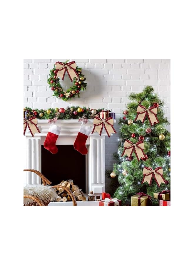 The Bros 2 لفات من شرائط عيد الميلاد بنمط البيفالو، شرائط قماش من الجوت مع حواف سلكية، لتزيين شجرة عيد الميلاد وإكليل الزهور وأقواس الهدايا (أسود، أحمر) - Image 2