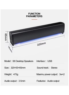 T-WOLF Stereo Sound And Lights Powerful Gaming Speakers For PC Monitor Laptop S6  - Image 3