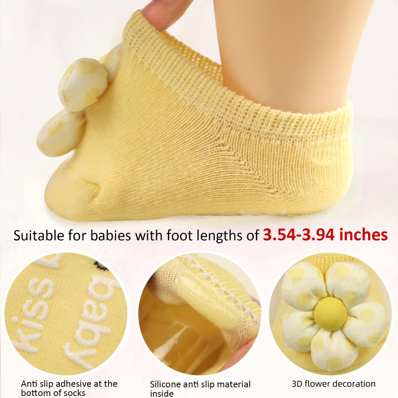 KEAINVRN 4Packs Baby Girls Socks,Flower Non-Slip Grips for Babies Toddler Princess Low Cut Ankle Socks for Girls (US, Age, 0 Months, 6 Months, purple yellow pink light bule) - Image 5