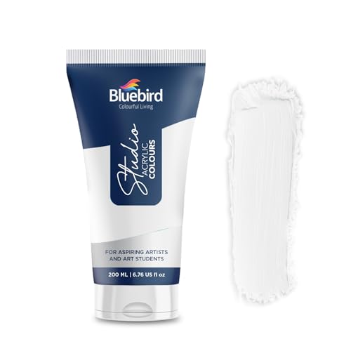 BLUEBIRD Studio Acrylic Paint Tube White 642 Fl Oz 190ML Non Toxic Rich Pigments for Painters Adults Kids Ideal for Canvas Wood Clay Ceramic Crafts - Image 1