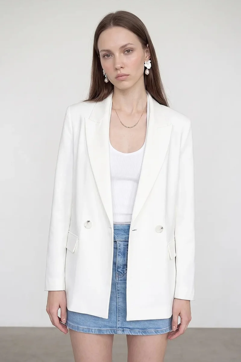 DILVIN Long Satin Shawl-collar Blazer