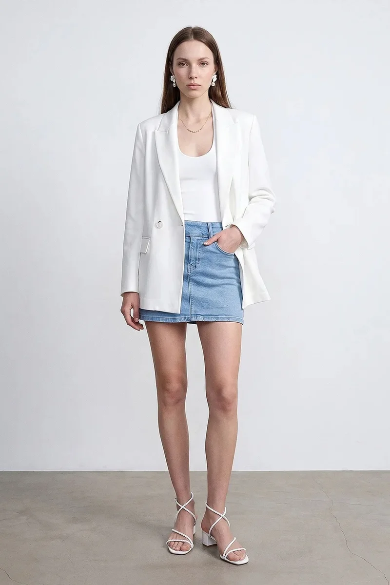 ديلفين DILVIN Long Satin Shawl-collar Blazer