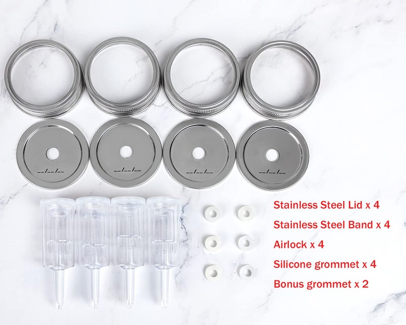 Jillmo Fermentation Lids for Wide Mouth Mason Jars, Stainless Steel Fermentation Kit with Airlock and Silicone Grommets (No Jars) - Image 2