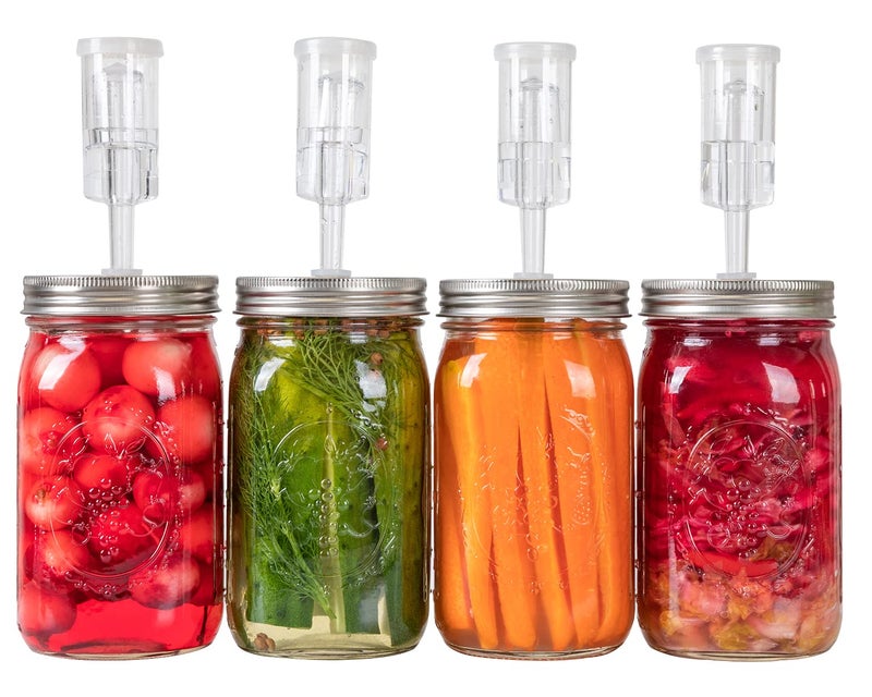 Jillmo Fermentation Lids for Wide Mouth Mason Jars, Stainless Steel Fermentation Kit with Airlock and Silicone Grommets (No Jars) - Image 1