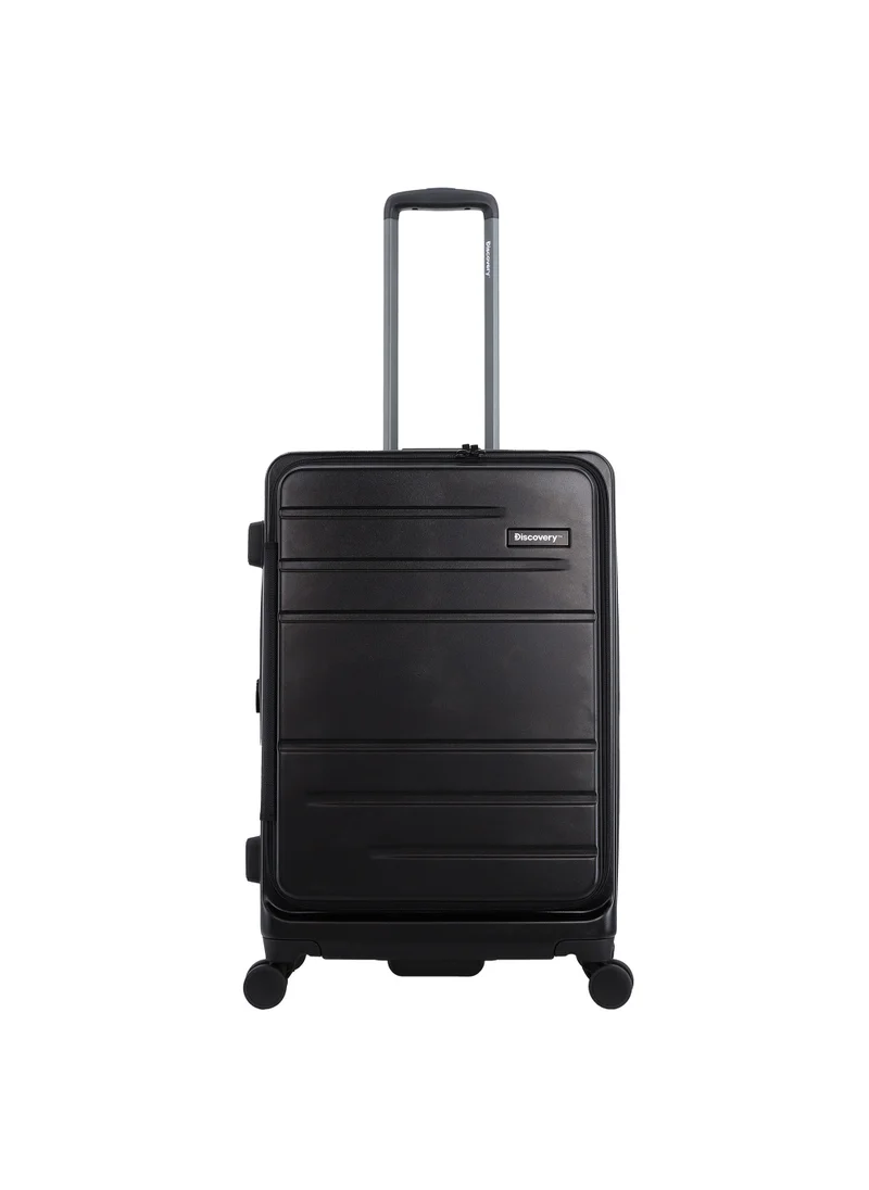 Discovery Discovery Patrol Hardside Check-In Medium Travel Suitcase, 100% PC Durable Ultra Lightweight Hard Shell Expandable Luggage, 4 Double Wheel, TSA Lock Trolley Bag Black (60 cm/24 Inch) Anthracite Black.