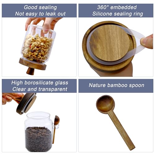 Taefaba 3PCS Spice Jars Overnight Oats Containers with Airtight Lid and Wooden Spoon,17 OZ Glass Food Storage Canisters, Glass Jars for Coffee Bean, Sugar, Dry Goods,Cookie,Candy,Cereal,Tea,Salt - Image 5