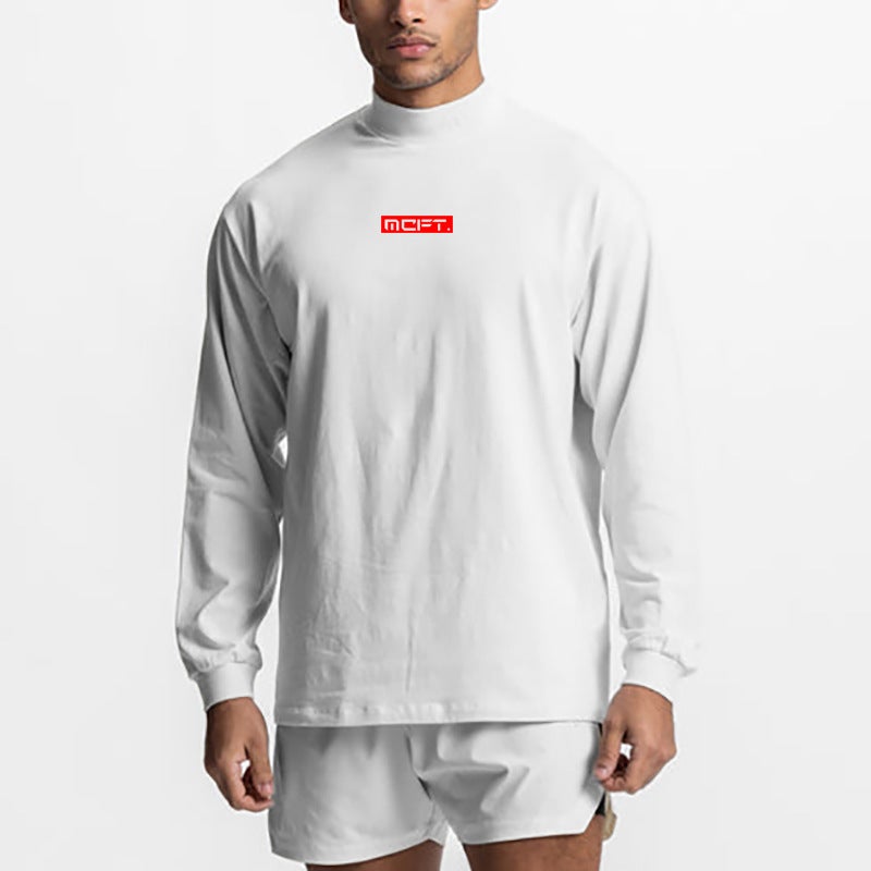 MCFT foreign trade cross-border Men's Fitness long-sleeved T-shirt autumn new training sweater loose turtleneck bottoming shirt - Image 2