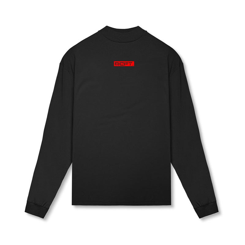 MCFT foreign trade cross-border Men's Fitness long-sleeved T-shirt autumn new training sweater loose turtleneck bottoming shirt - Image 1