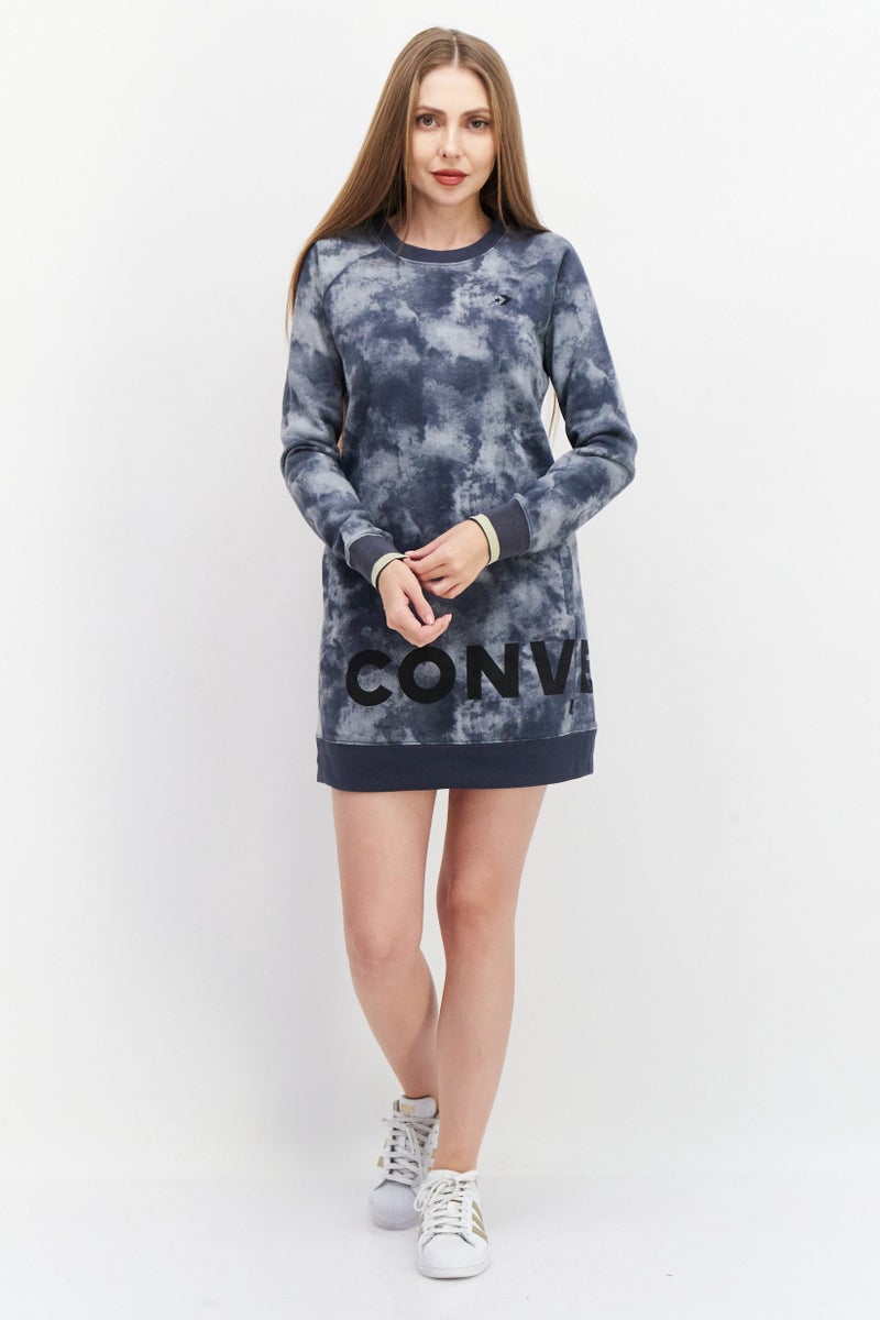 CONVERSE Women Sportswear Fit Outdoor Sweatshirt Dress, Grey Combo - Image 1