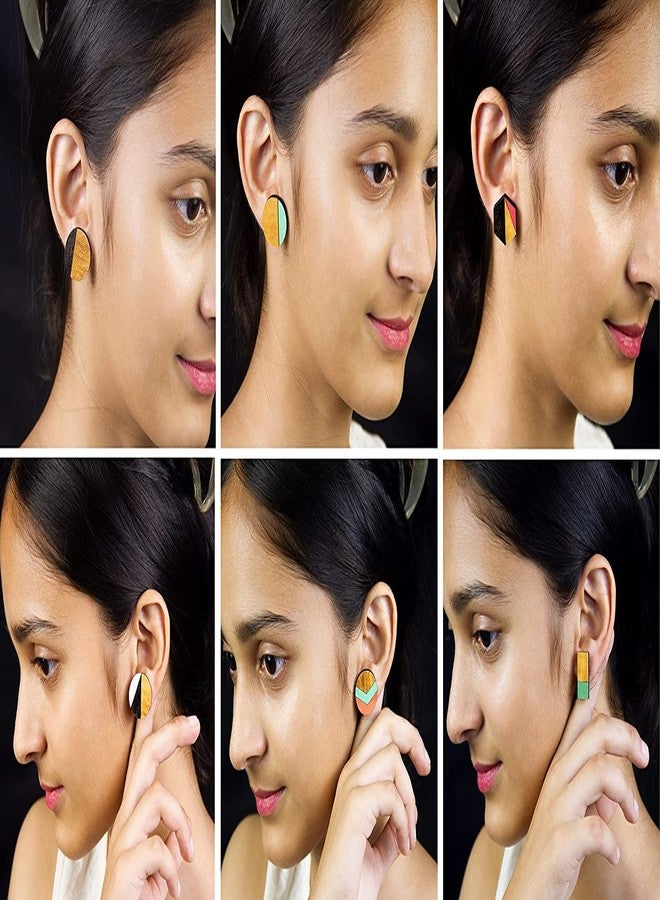 ORENAME Wooden Earrings for Girls and Women 6 Pairs Set Handmade Wooden Earrings with Ear Backs for Women and Girls Different Shapes and Colors - Image 2