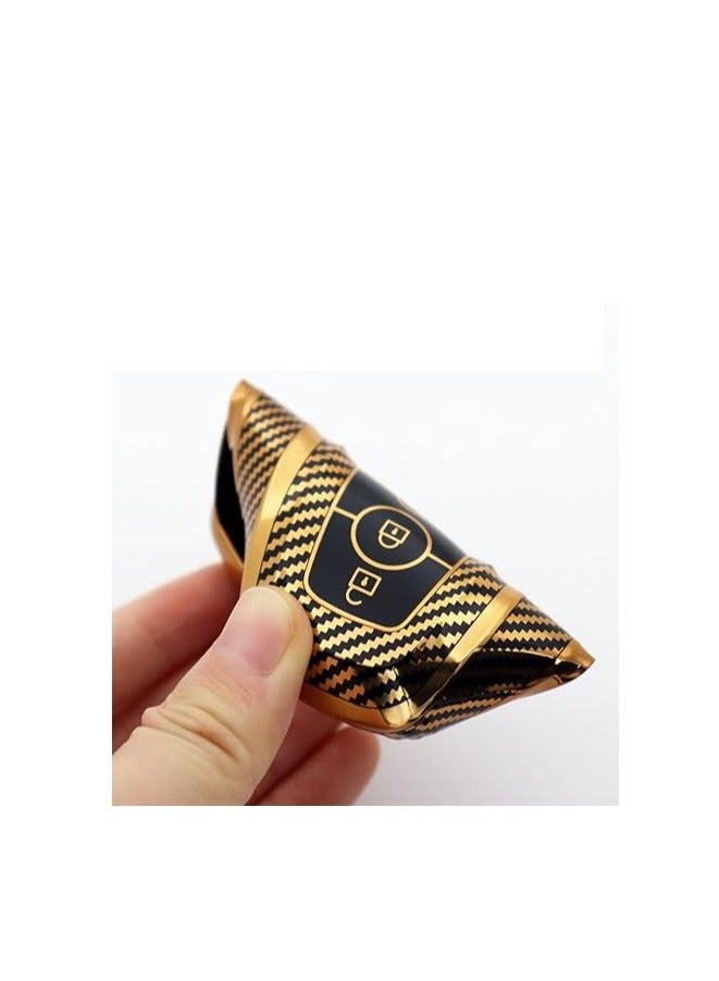 OUYoo نسيج ألياف أويو الكربونية TPU لغلاف حافظة المفاتيح من فورد مناسب لمستكشف فورد إيدج الاندماج موستانج الهروب لينكولن 164-R8149 المفتاح الذكي (ذهب) - Image 5