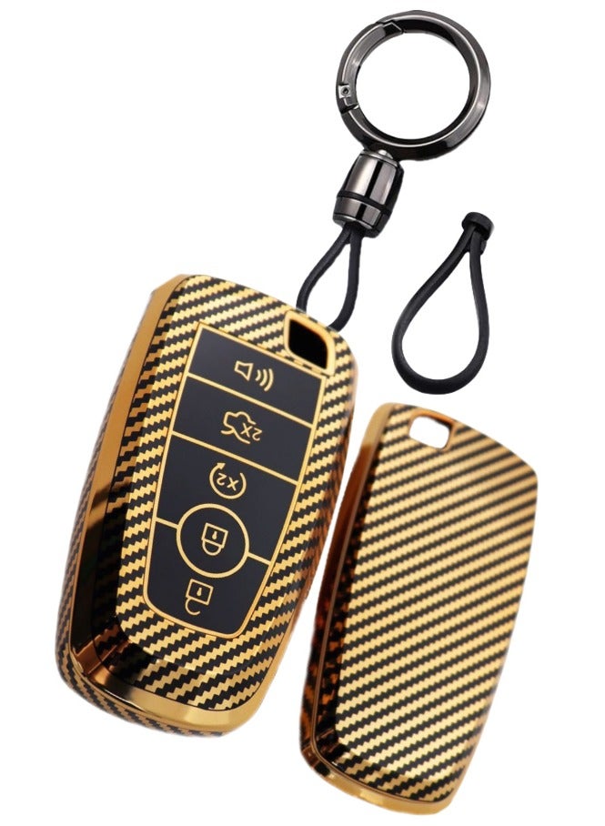 OUYoo نسيج ألياف أويو الكربونية TPU لغلاف حافظة المفاتيح من فورد مناسب لمستكشف فورد إيدج الاندماج موستانج الهروب لينكولن 164-R8149 المفتاح الذكي (ذهب) - Image 1