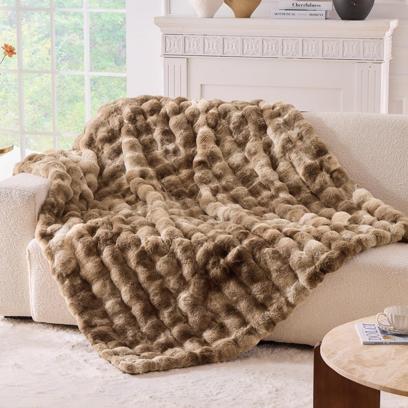 BENVWE Fluffy Faux Fur Throw Blanket for Couch - Soft, Plush, Thick, Cozy, Fuzzy Luxury Minky Bubble Blanket for Home Living Room Decor, Gifts for Women, Tie-dye Brown, 63" x 80", 1100GSM - Image 1