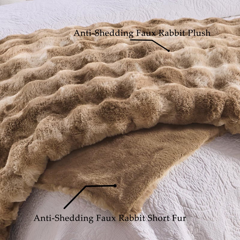 BENVWE Fluffy Faux Fur Throw Blanket for Couch - Soft, Plush, Thick, Cozy, Fuzzy Luxury Minky Bubble Blanket for Home Living Room Decor, Gifts for Women, Tie-dye Brown, 63" x 80", 1100GSM - Image 4