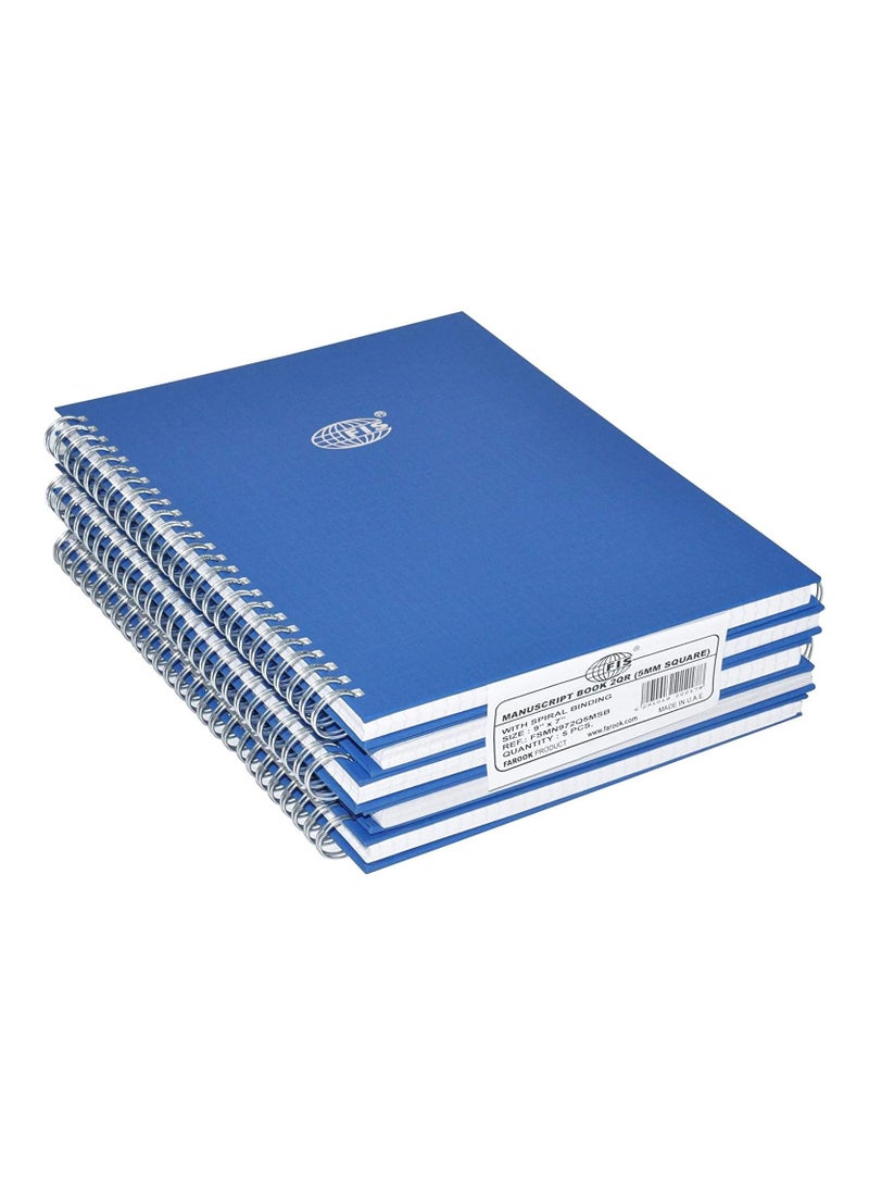 FIS كتب مخطوطات FIS بخطوط مربعة مقاس 5 مم مع حلزونية، (عبوة من 5 قطع × 96 ورقة) 2 كراسة، مقاس 9 × 7 بوصة - FSMN972Q5MSB - Image 1