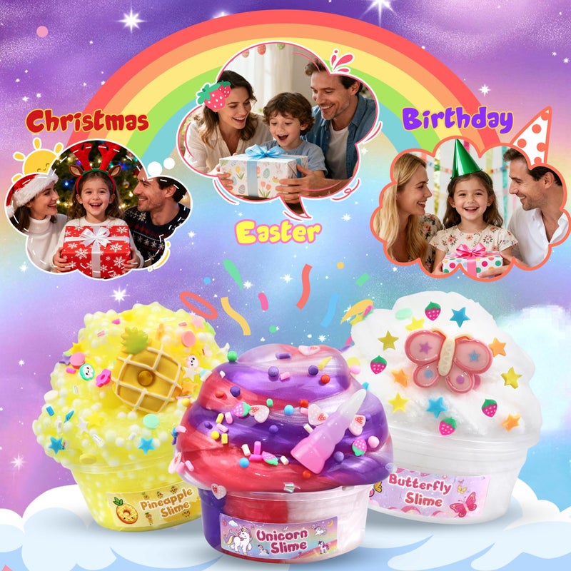 LAWOHO 15 Pack Slime Kit for Kids, DIY Crunchy Butter Slime Set with Charms & Add-ins, Soft Non-Sticky Slime Party Favors, Stress Relief Sensory Toys, Birthday Gifts Classroom Prizes for Boys Girls - Image 5