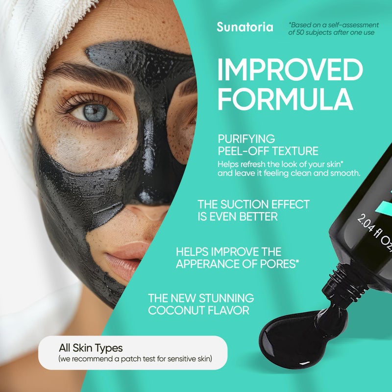SUNATORIA Black Peel Off Face Mask â€“ Charcoal Peel Off Face Mask for Oily & Combination Skin â€“ Helps Remove Excess Oil & Lift Away Surface Impurities â€“ Refreshing Botanical Formula, 2.04 fl oz - Image 2
