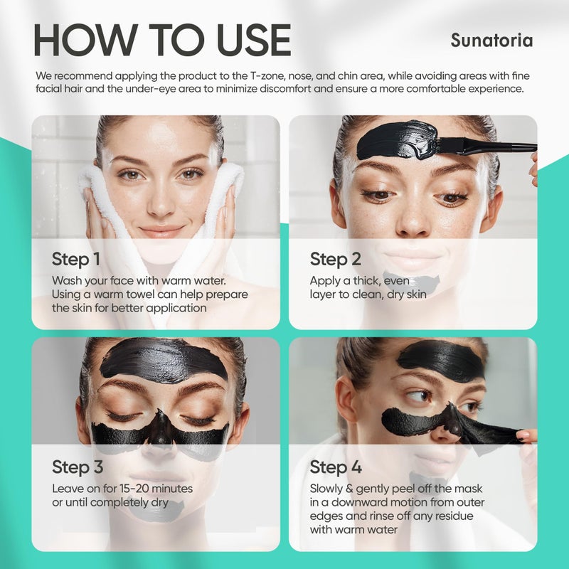 SUNATORIA Black Peel Off Face Mask â€“ Charcoal Peel Off Face Mask for Oily & Combination Skin â€“ Helps Remove Excess Oil & Lift Away Surface Impurities â€“ Refreshing Botanical Formula, 2.04 fl oz - Image 5