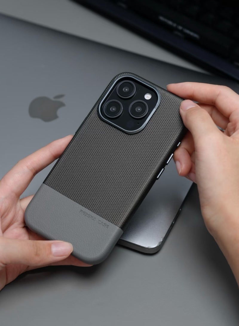 YANCI Case For iPhone 16 Pro Magsafe Case Cuir Two Tone Leather Cover / Hybrid Case /Compact Design / Durable Back Cover - Grey - Image 2