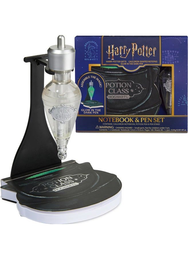 Harry Potter مجموعة دفتر وقلم حبر جاف، دفتر على شكل قدر وقلم يتوهج في الظلام على شكل زجاجة جرعة مع حامل، قرطاسية هوجوورتس (قدر أسود) - Image 1