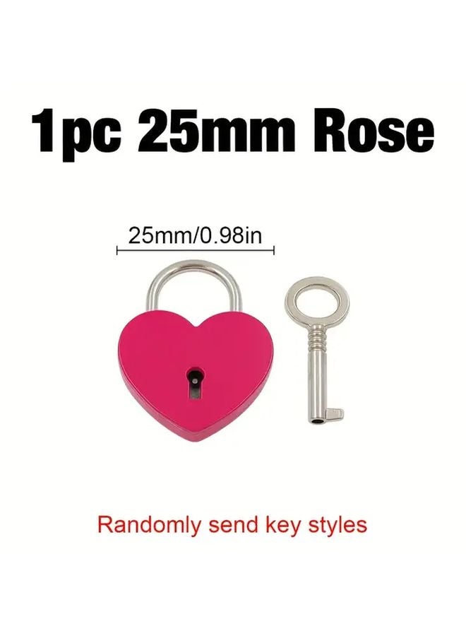 Rose Red Heart Shaped Padlock With Key 25mm Alloy Luggage Lock For Travel Briefcases Drawers - Image 1