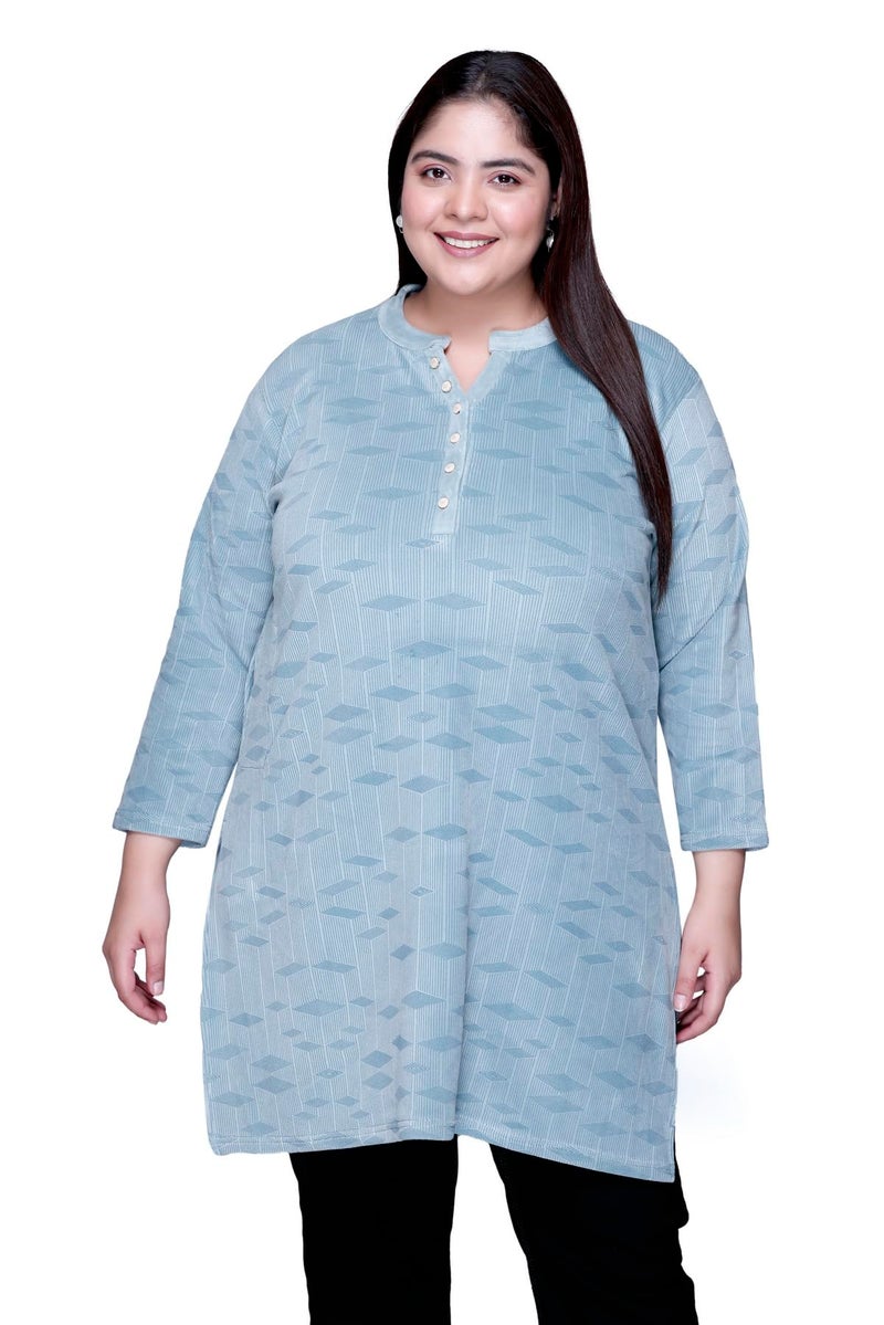 In Love Women's Winter Wear Warm Plus Size Raising Velvet Full Sleeve All Over Printed Kurti, SSA04105_XXL Light Green, Regular Fit - Image 1