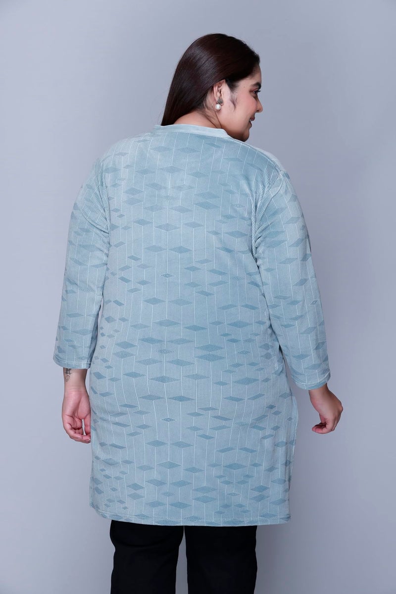 In Love Women's Winter Wear Warm Plus Size Raising Velvet Full Sleeve All Over Printed Kurti, SSA04105_XXL Light Green, Regular Fit - Image 3