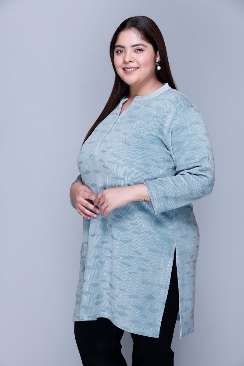 In Love Women's Winter Wear Warm Plus Size Raising Velvet Full Sleeve All Over Printed Kurti, SSA04105_XXL Light Green, Regular Fit - Image 5
