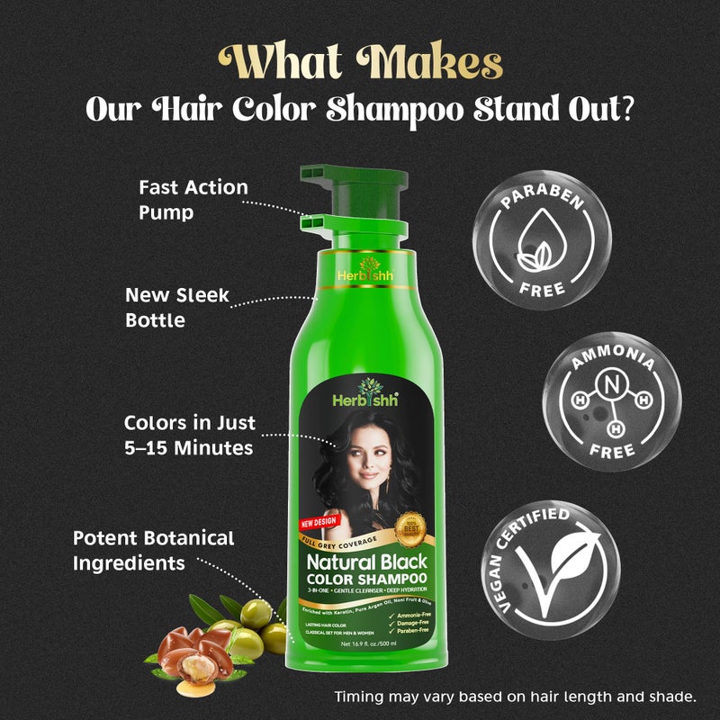 Herbishh Hair Color Shampoo for Gray Hair â€“ Natural Hair Dye Shampoo â€“ Colors Hair in Minutes â€“ Lasts Up To 3-4 Weeks â€“ 500ML â€“ 3-In-1 Hair Color â€“ Colors, Cleanses, and Conditions (Black) - Image 3