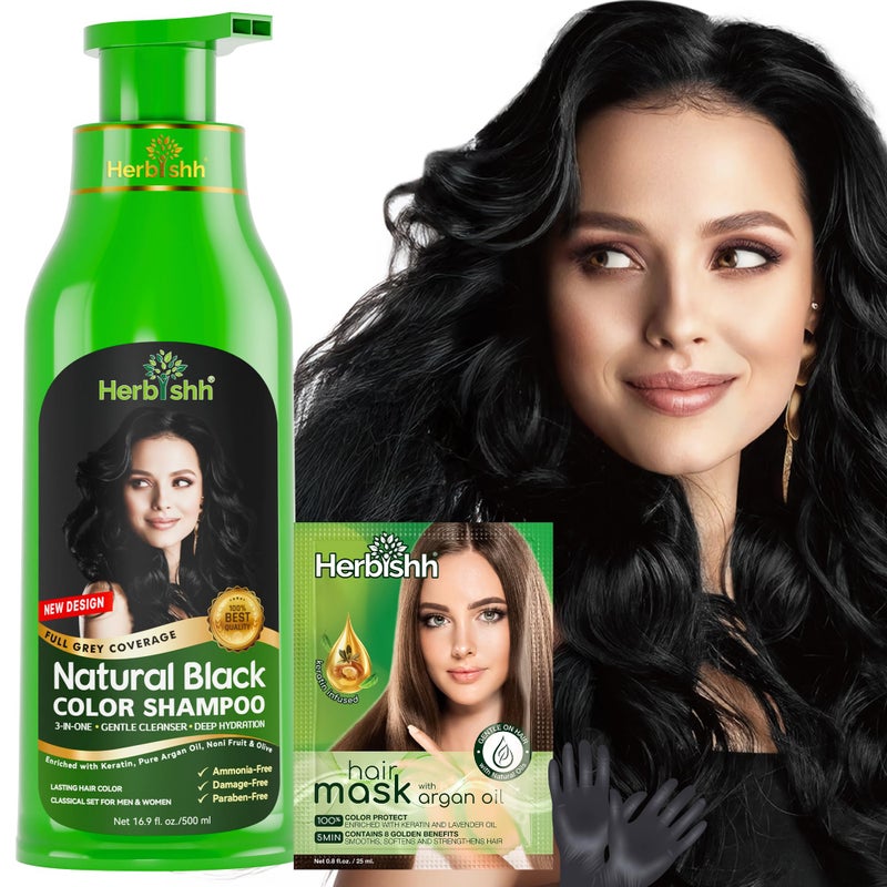 Herbishh Hair Color Shampoo for Gray Hair â€“ Natural Hair Dye Shampoo â€“ Colors Hair in Minutes â€“ Lasts Up To 3-4 Weeks â€“ 500ML â€“ 3-In-1 Hair Color â€“ Colors, Cleanses, and Conditions (Black) - Image 1