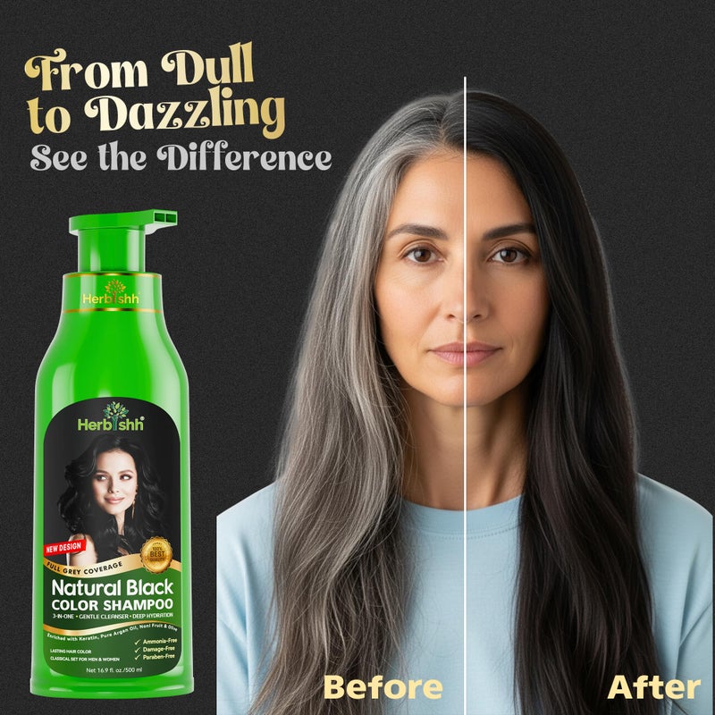 Herbishh Hair Color Shampoo for Gray Hair â€“ Natural Hair Dye Shampoo â€“ Colors Hair in Minutes â€“ Lasts Up To 3-4 Weeks â€“ 500ML â€“ 3-In-1 Hair Color â€“ Colors, Cleanses, and Conditions (Black) - Image 4