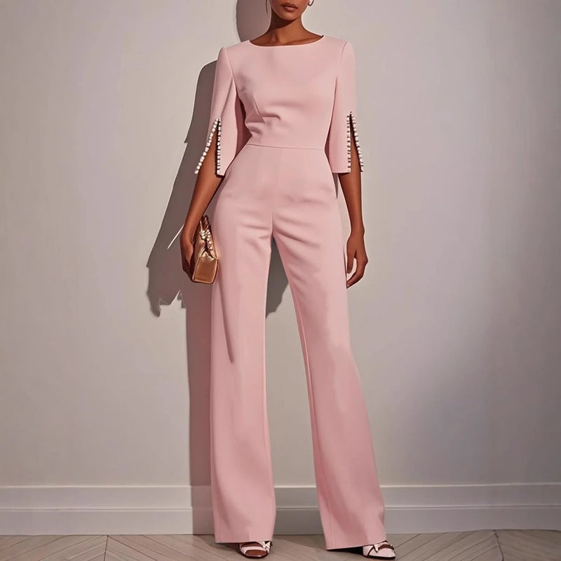 2025 Independent Station Wish Style Pure Color Beaded Decoration Slim Jumpsuit Women'S Clothing - Image 5