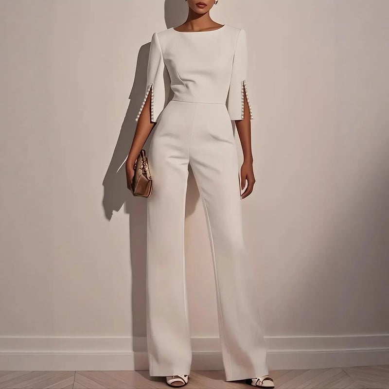2025 Independent Station Wish Style Pure Color Beaded Decoration Slim Jumpsuit Women'S Clothing - Image 3