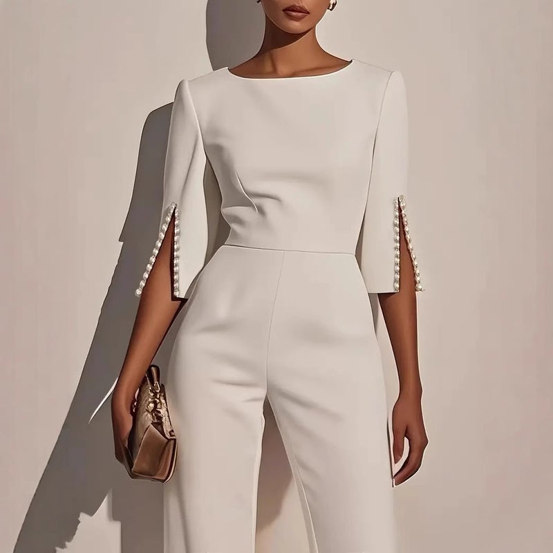 2025 Independent Station Wish Style Pure Color Beaded Decoration Slim Jumpsuit Women'S Clothing - Image 2