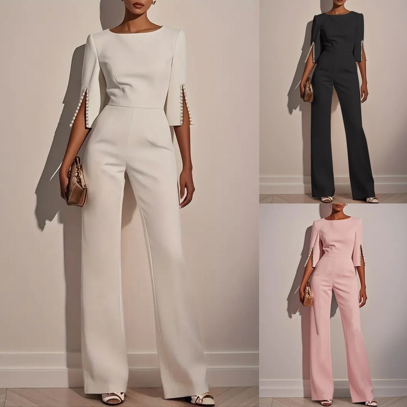 2025 Independent Station Wish Style Pure Color Beaded Decoration Slim Jumpsuit Women'S Clothing - Image 1