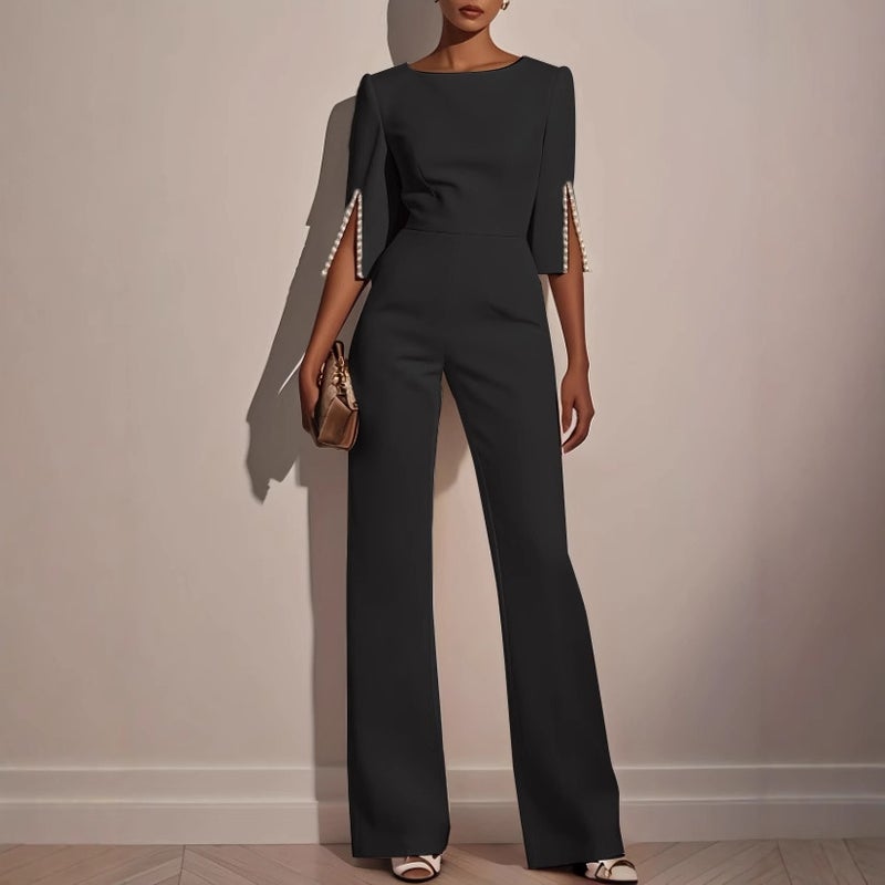 2025 Independent Station Wish Style Pure Color Beaded Decoration Slim Jumpsuit Women'S Clothing - Image 4