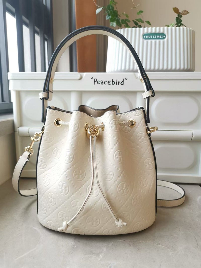 Tb Women'S Bag New Embossed Cowhide Embossed Bucket Pure Leather Material Monogram Full Logo Bucket Bag Vegetable Basket - Image 5