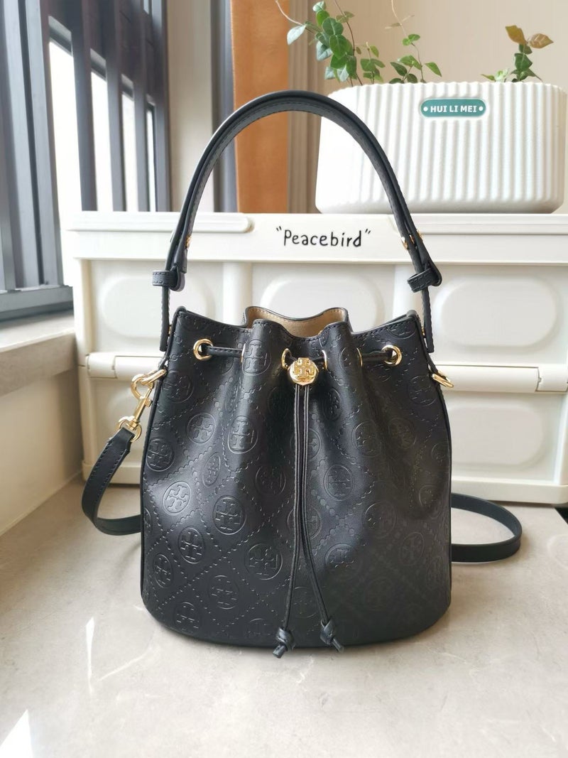 Tb Women'S Bag New Embossed Cowhide Embossed Bucket Pure Leather Material Monogram Full Logo Bucket Bag Vegetable Basket - Image 1