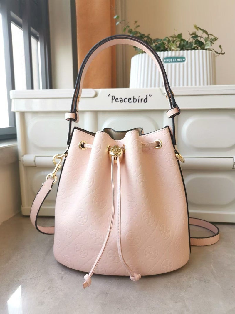 Tb Women'S Bag New Embossed Cowhide Embossed Bucket Pure Leather Material Monogram Full Logo Bucket Bag Vegetable Basket - Image 4