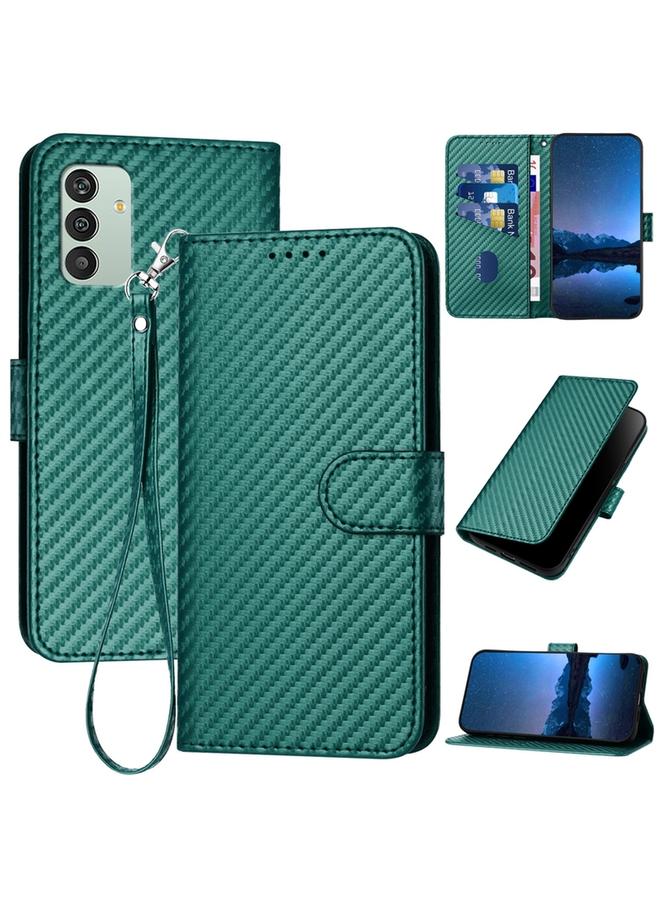 S-TOP Case For Samsung Galaxy M13 India / F13 YX0070 Carbon Fiber Buckle Leather Phone Case with Lanyard - Image 1