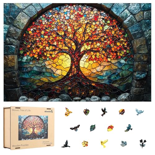Qiuenisray Mothers Day Wooden Puzzles for Adults 500 Pieces Mosaic Tree of Life Jigsaw Puzzles Beautiful Wall Decor FSC Certified Unique Shape Adult Wood Puzzle Gift for Family Game 167x111 in - Image 1