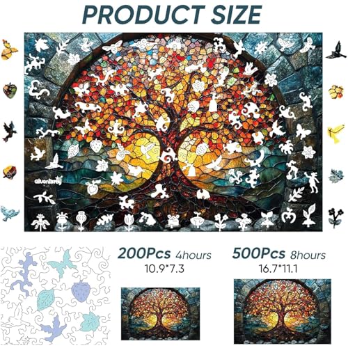 Qiuenisray Mothers Day Wooden Puzzles for Adults 500 Pieces Mosaic Tree of Life Jigsaw Puzzles Beautiful Wall Decor FSC Certified Unique Shape Adult Wood Puzzle Gift for Family Game 167x111 in - Image 5