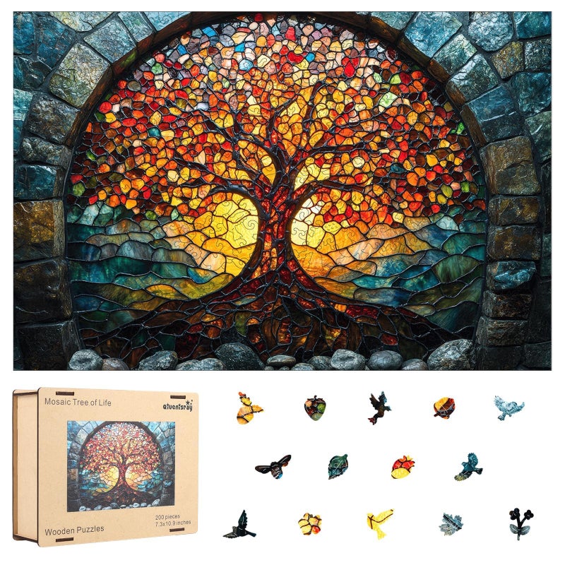 Qiuenisray Mothers Day Wooden Puzzles for Adults 500 Pieces Mosaic Tree of Life Jigsaw Puzzles Beautiful Wall Decor FSC Certified Unique Shape Adult Wood Puzzle Gift for Family Game 167x111 in - Image 3