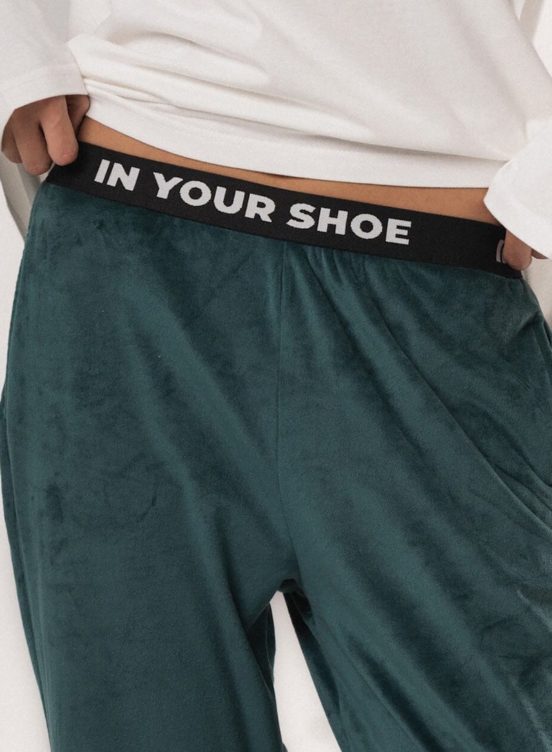 In Your Shoe Green Plain Fluffy Pyjama Pants - Image 1