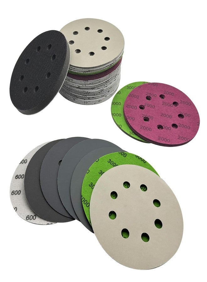 Autkerige 5 Inch Sanding Discs 70pcs Hook and Loop 8 Holes Wet Dry Sandpaper with 1pcs Interface Pad, Grit 600 800 1000 1500 2000 3000 5000 - Image 1